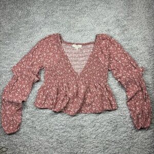 LA Hearts Top Womens Extra Small All Over Floral Print Long Sleeve BOHO Chic